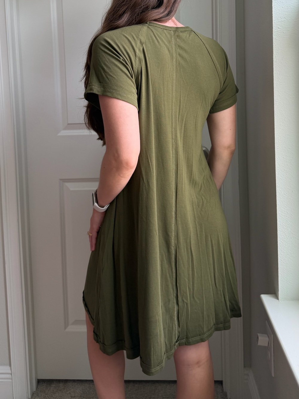 Olive Green Women's Swing Tee Dress - Picture 5 of 14